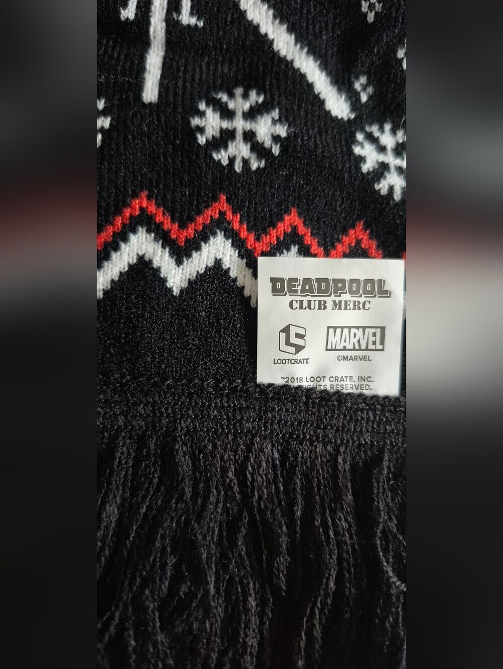 Deadpool Novelty Knit Scarf - Red, Black, Yellow, White - Picture 3 of 4